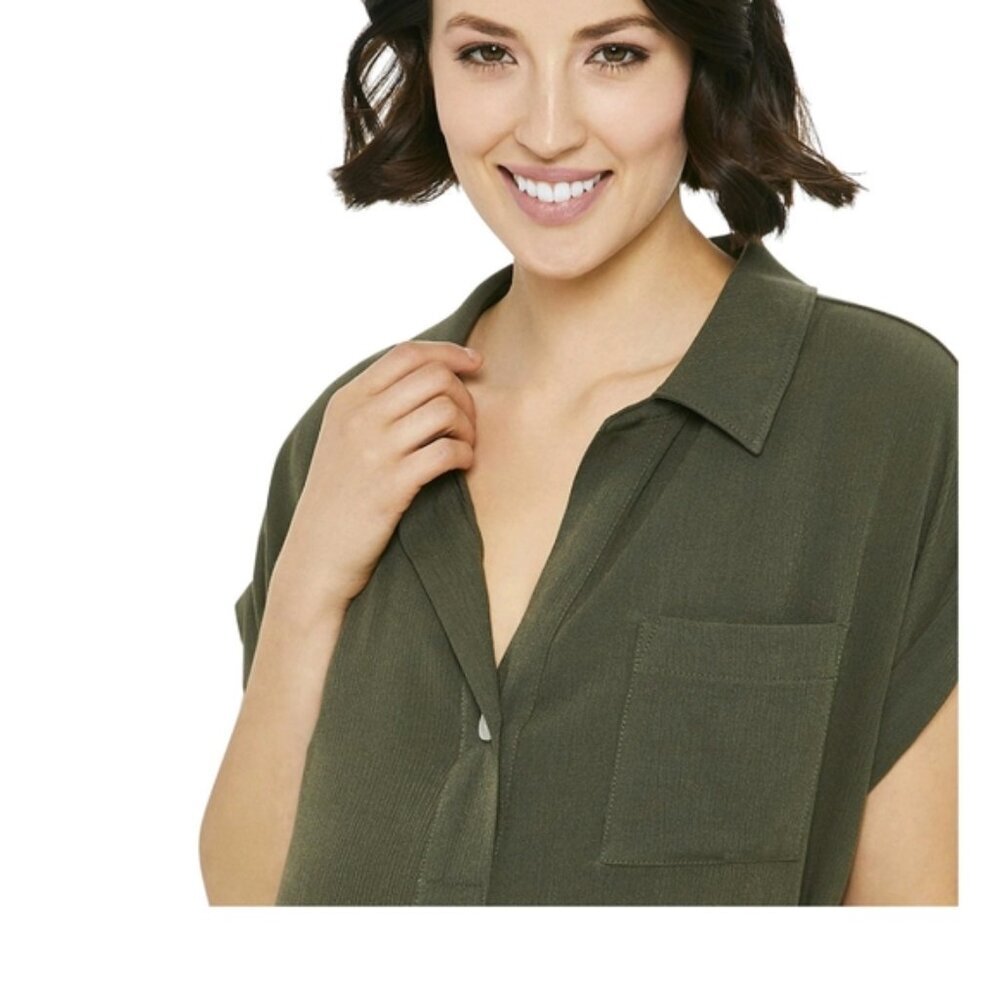 NWT Green Woven Button Up Shirt Maternity XL - Picture 5 of 7